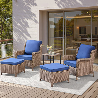 Ensemble de chaises longues d'extérieur 5 pièces avec table d'appoint et repose-pieds, chaises longues de patio pour porche ou terrasse