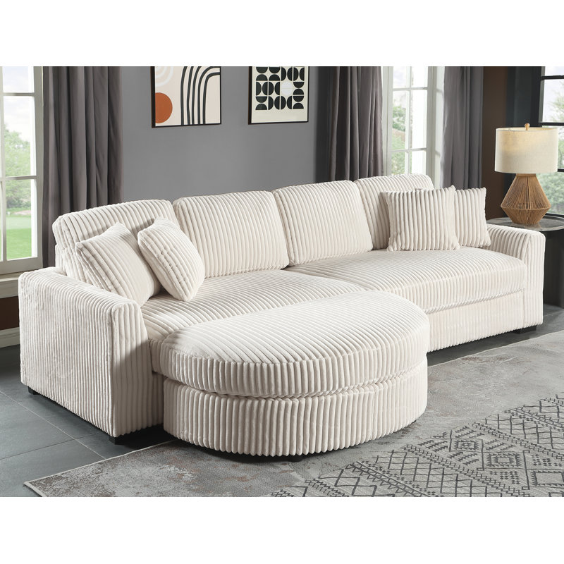 Canapé modulaire modulaire avec 4 coussins, canapé en L de 111 po avec repose-pieds, canapé en velours côtelé, Beige