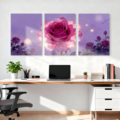 Tableau mural sur toile à motif floral de roses violettes (paquet de 3)
