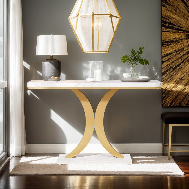 Console moderne étroite de 40 po avec base géométrique durable, canapé de vestibule polyvalent et peu encombrant pour le salon, le couloir et les coins étroits