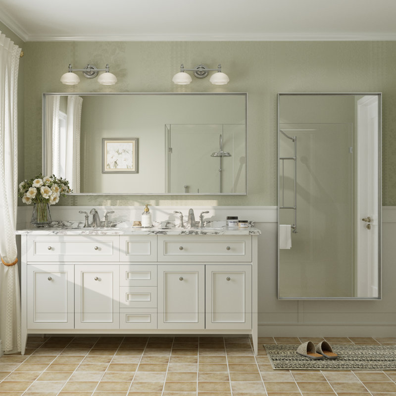 Aevar Tempered Glass and Aluminum Alloy Framed French Cleat Mounted Wall Mirror with 5-Year Warranty, 60" x 30"