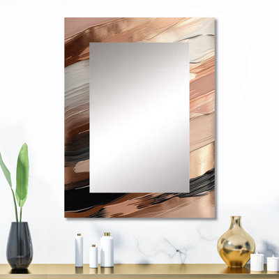 Rosegold And Pink Forms In Contemporary II - Gold Modern Wall Mirror