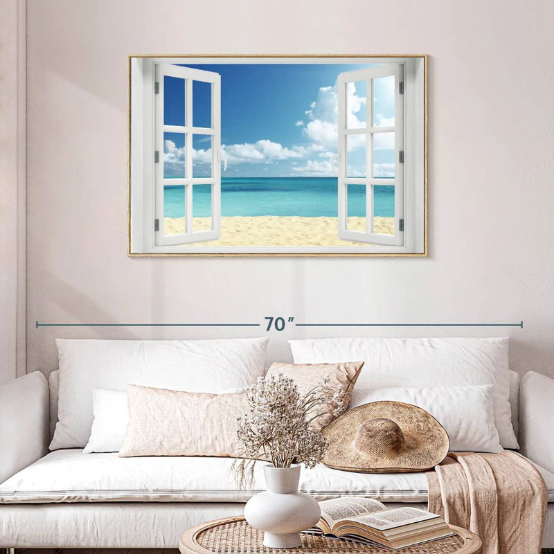 Fenêtre à distance Azemar, Cadre flottant en bois naturel, 43 po x 29 po