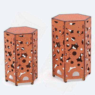 Patio Intricate Carved Accent Table - Metal Side Table, Multi-Functional End Table for Outdoor, Living Room, Bedroom & Entryway Decor