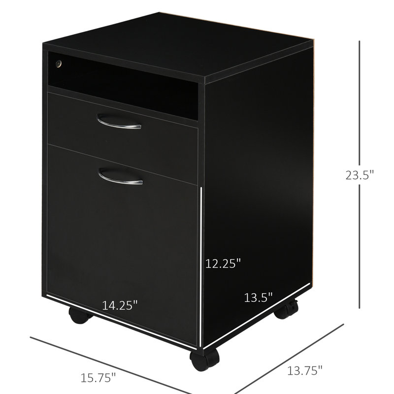 Armoire de rangement mobile noire avec tiroir et armoire, support d'imprimante. Offre amplement d'espace, se déplace facilement, s'adapte à la conception du bureau et est disponible en douceur,