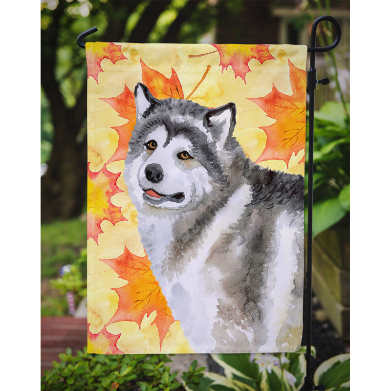 Automne 2 côtés en polyester 15 x 11 po drapeau de jardin, Malamute d’Alaska gris