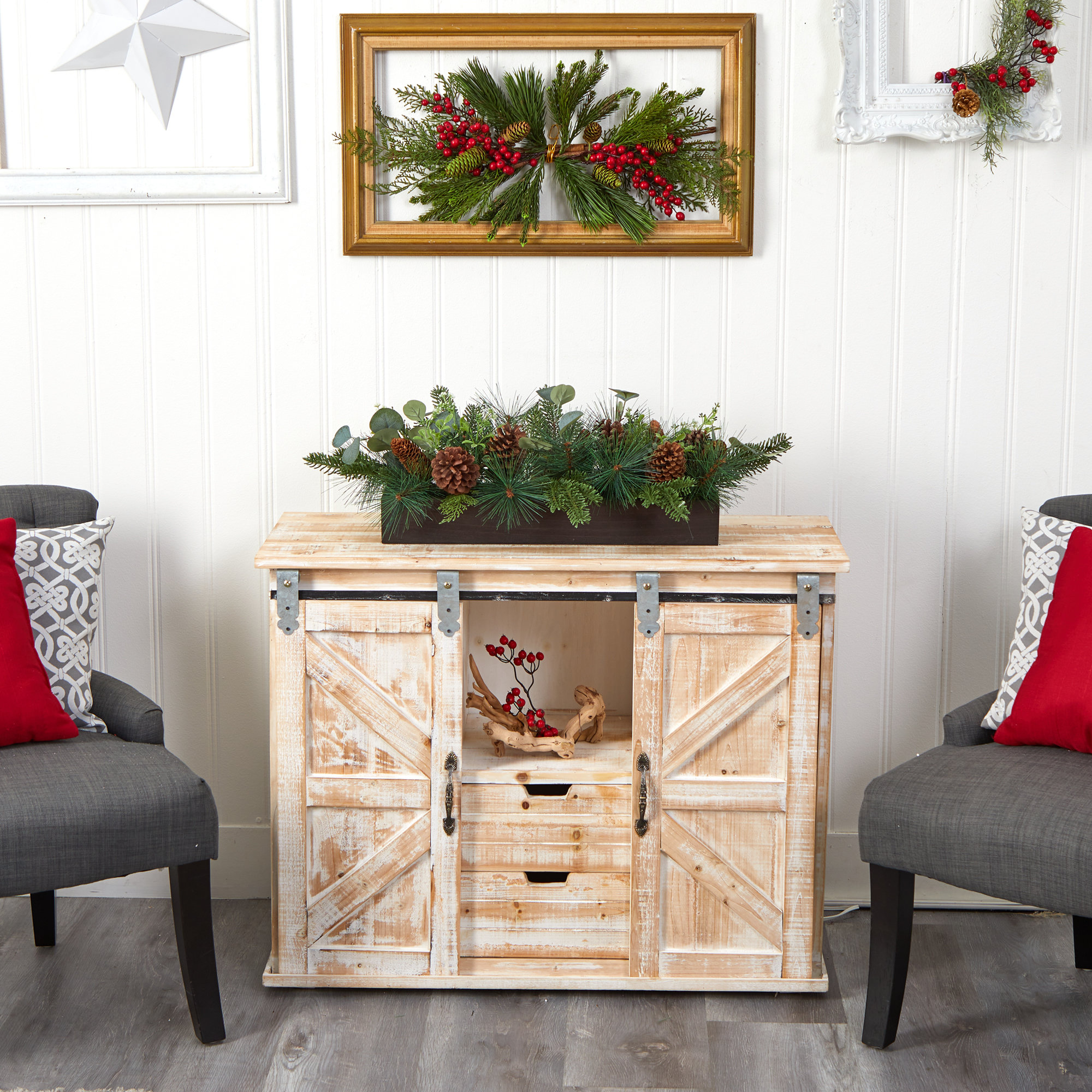 10'' Faux Pine Plant in Wood Planter