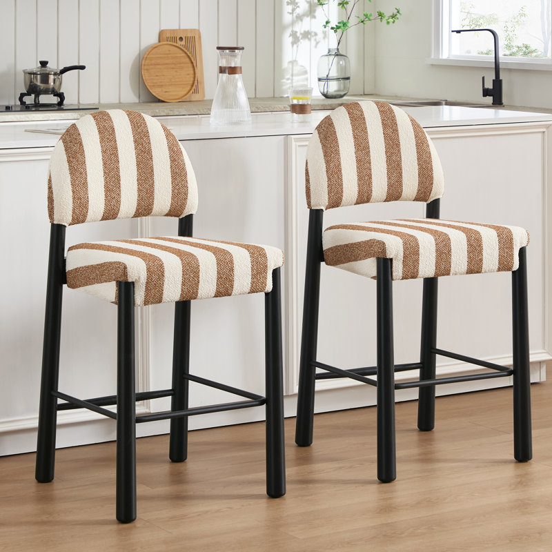 Tabouret de comptoir revêtu de lin 26,4 po Hyland, Noir, Brun / Blanc