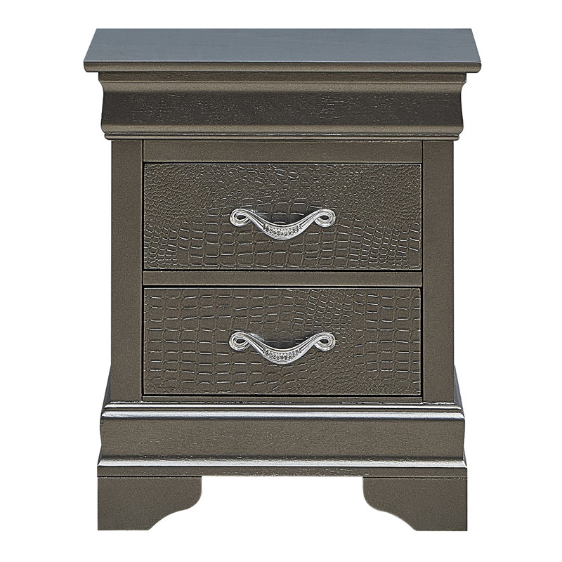 Sleek Metallic Nightstand With Drawers, Black