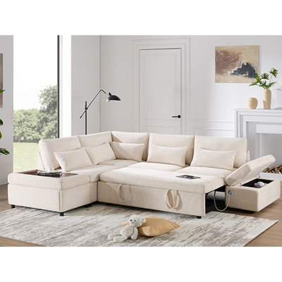 Canapé modulaire coulissant de 107 po en forme de L avec sièges larges, repose-pieds avec rangement à mouvement libre, combinaison libre, canapé en chenille surdimensionné pour salon et appartement
