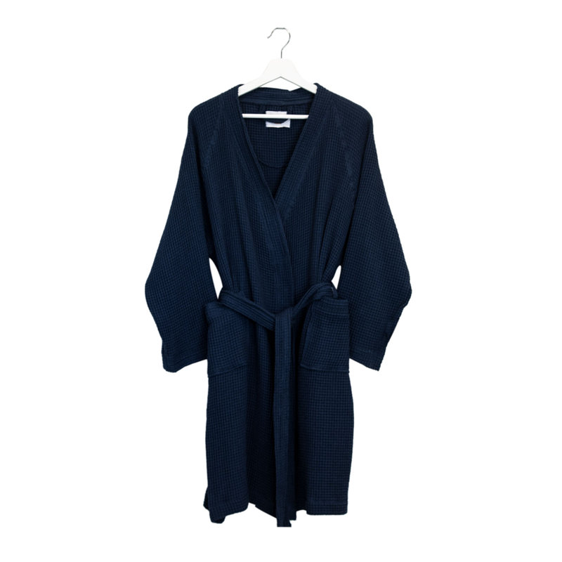 Peignoir 100% coton gaufré Diann, Bleu marine, G / TG