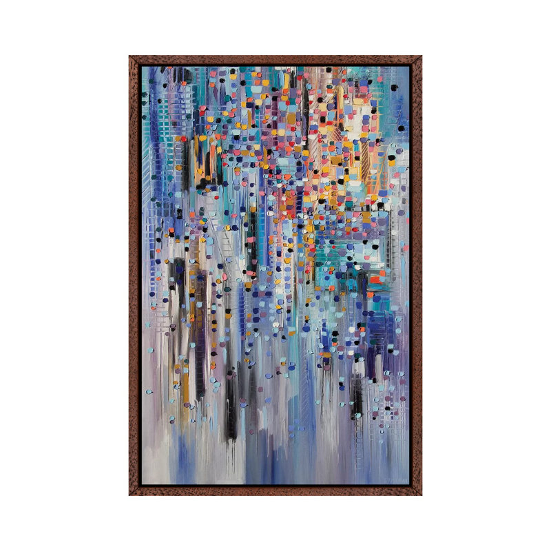 Happy City by Ekaterina Ermilkina - Print on Canvas, 101.6 cm H x 66.04 cm W, Classic Brown Wood Framed
