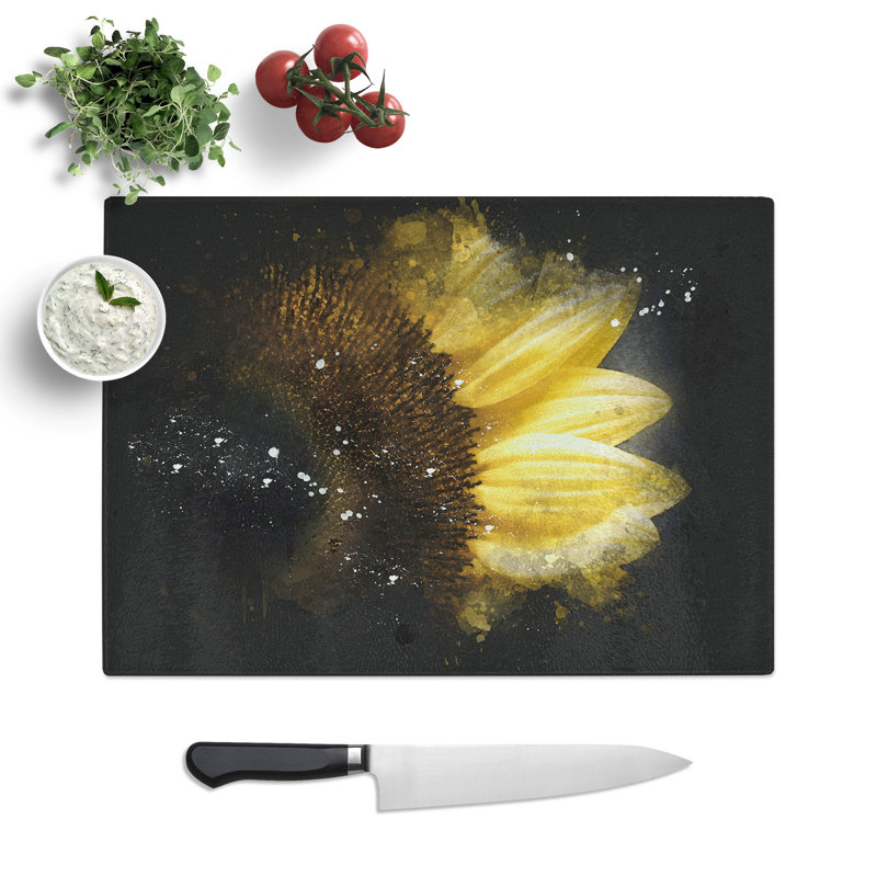 Tempered Glass Sunflower Rising Paint Splash Chopping Board, 28.5 cm x 39 cm