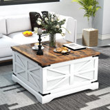 Farmhouse Square Storage Coffee Table with Hinged Lift Top for Living Room