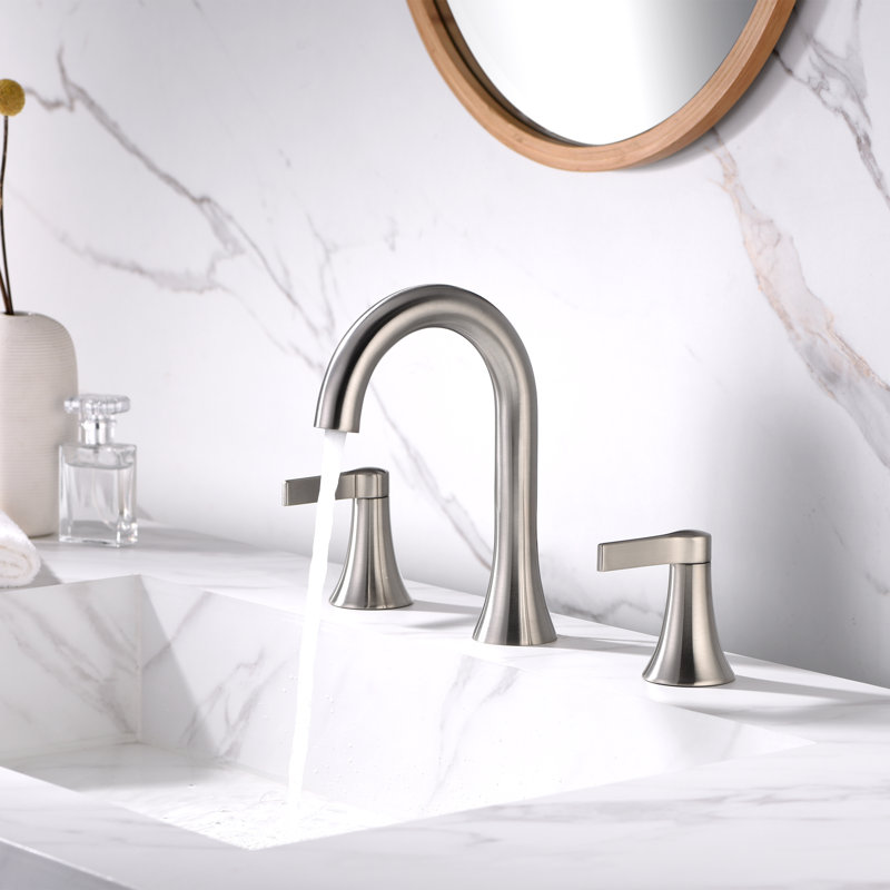 Robinet de meuble-lavabo à 2 poignées avec drain escamotable en métal Reesley, Nickel brossé