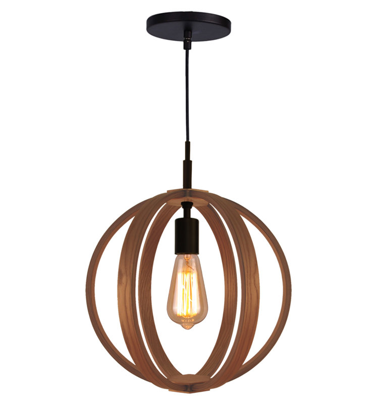 Luminaire sphère suspendu 1 lumières simple Jovany, Bronze, Frêne