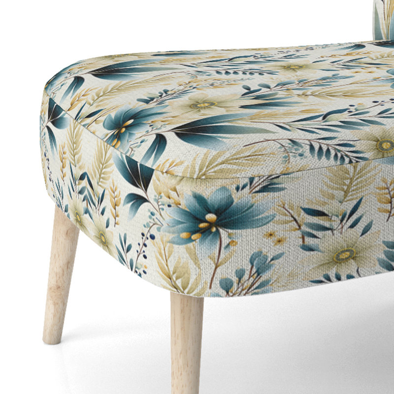 Coastal Neutrals Flowers - Chaise d'appoint rembourrée bohémienne, chaise d'appoint bleue