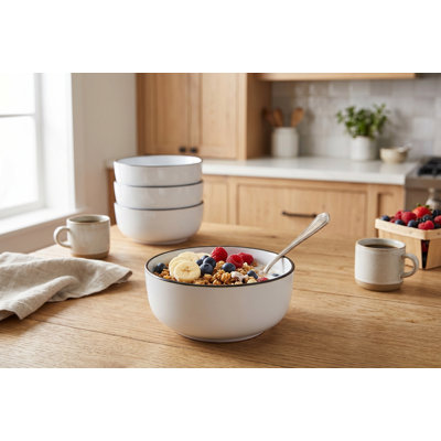 Bistro Stoneware Cereal Bowls, Set of 4 - 14.2 cm (5.6-inch) Kitchen Bowls for Soup, Salad, and Pasta - Durable, Microwave & Dishwasher Safe