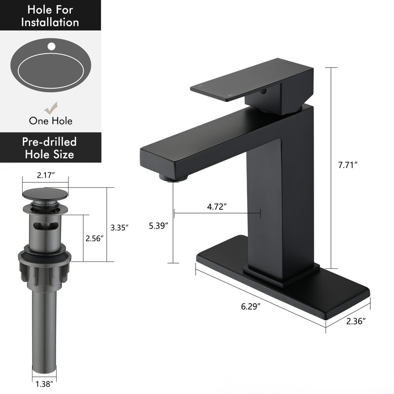 Single-Hole Single-handle Bathroom Faucet with Drain Assembly, Matte Black