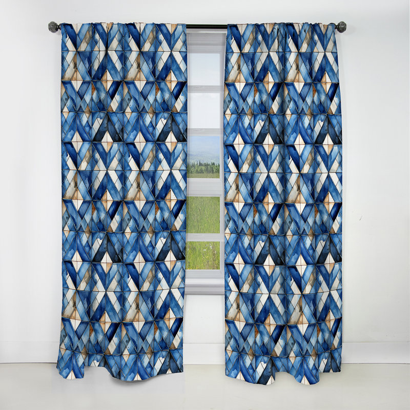 Rustic Cobalt Lattices Elegance - Rideau abstrait - Rideau géométrique occultant - 1 panneau, L 52 po x L 108 po
