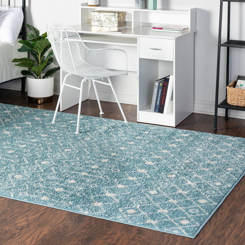 Tapis bleu turquoise en polypropylène tissé à la machine Briehn, Rectangle 2 pi x 3 pi