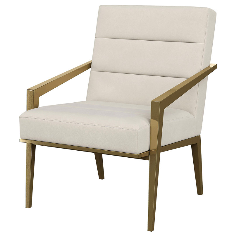 Fauteuil d'appoint rembourré en métal Merriman foncé, Crème, crème
