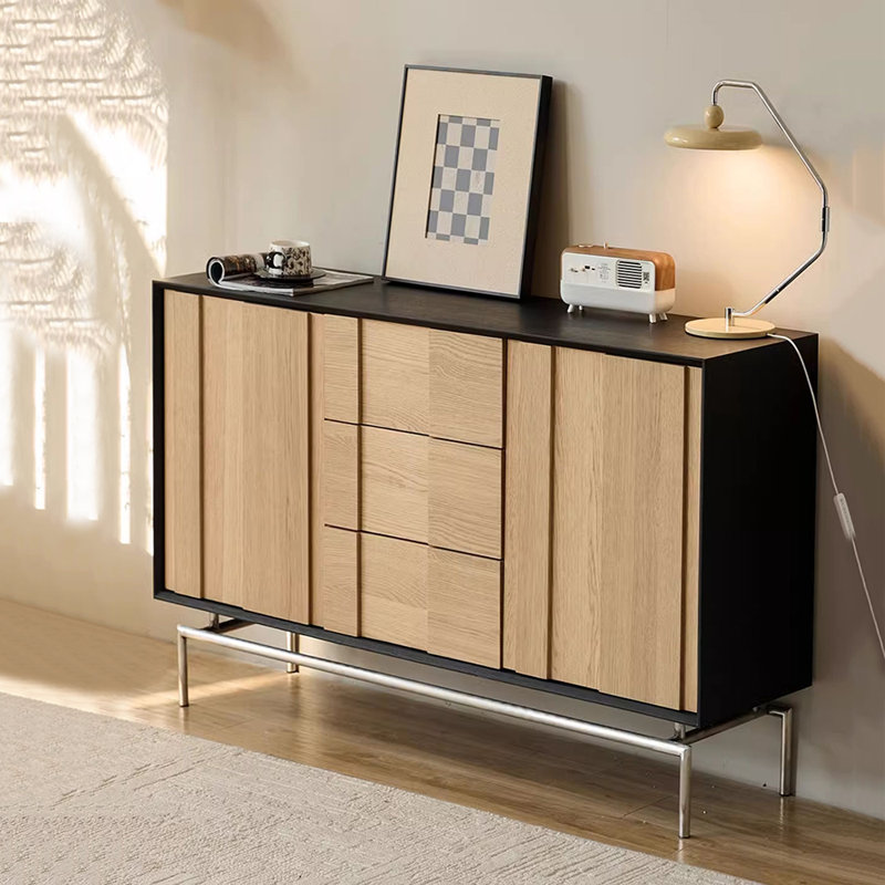 Premium Practical Sideboard Cabinet, Burly Wood/Black/Silver, 33.1" H x 47.2" W x 15.7" D