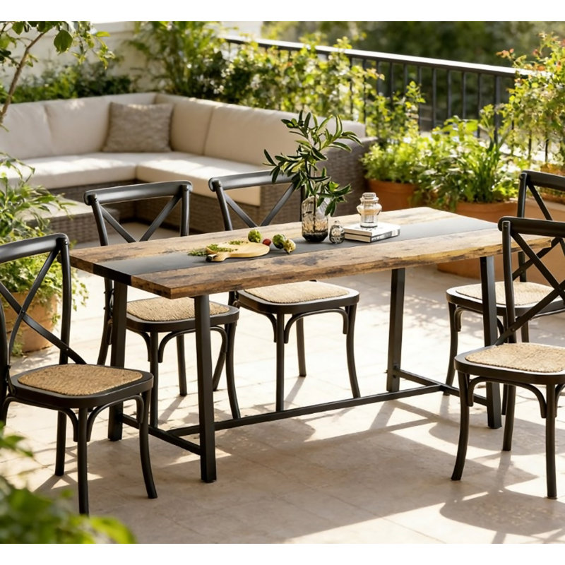 Longue table de salle à manger, table de cuisine avec grand plateau et pieds en acier