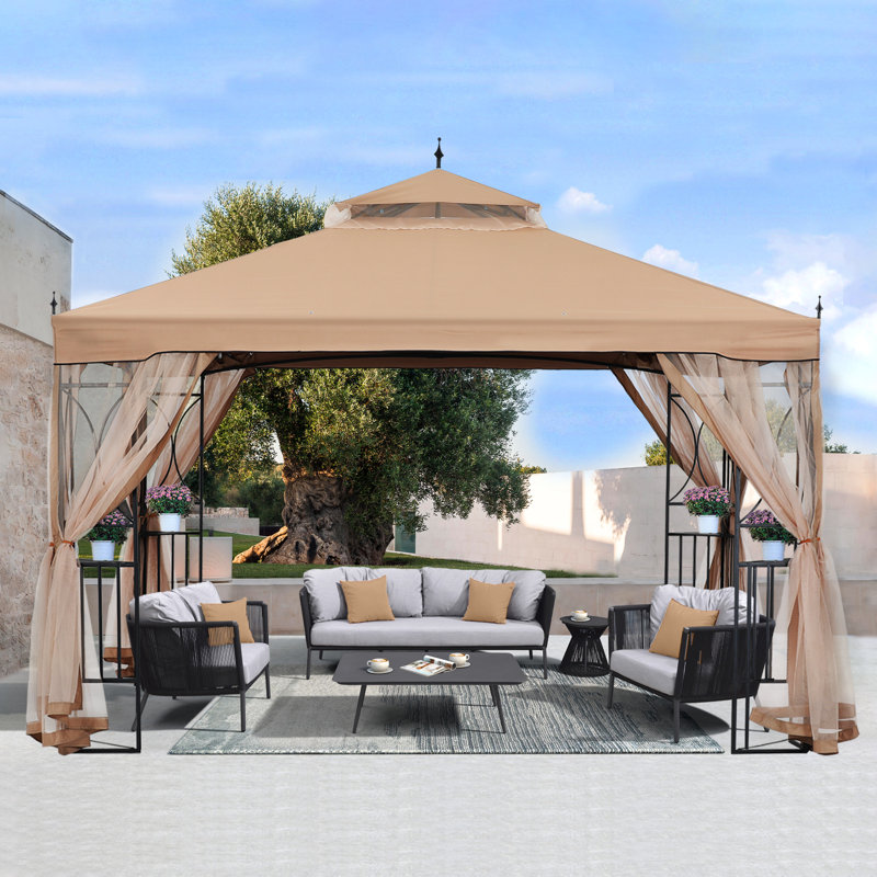 Steel Patio Gazebo The Soft Roof Gazebos, Dark Gray, 10 ft x 10 ft