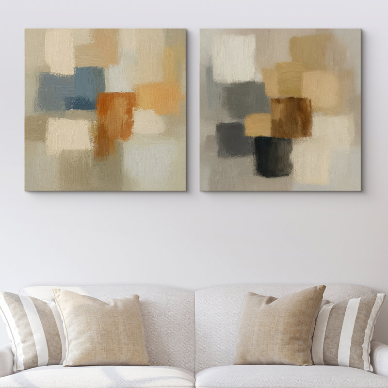 «Neutral Abstract Color Blocks Modern Minimal Art», reproduction d'art sur toile encadrée 2 pièces, H 16 po x l 16 po