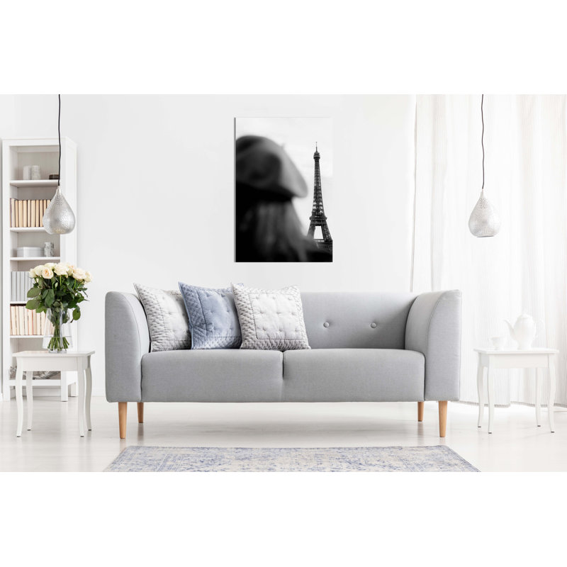 Panther Print Fine Art Prints Black & White Woman In A Hat & The Eiffel Tower Artistic Framed Canvas Prints, Pictures For Home Walls, Bedroom, Living Room & Bathroom Decor - Wrapped Canvas Art Prints