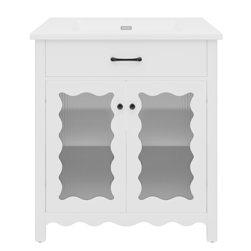 Meuble-lavabo 31 po avec verre trempé, Blanc