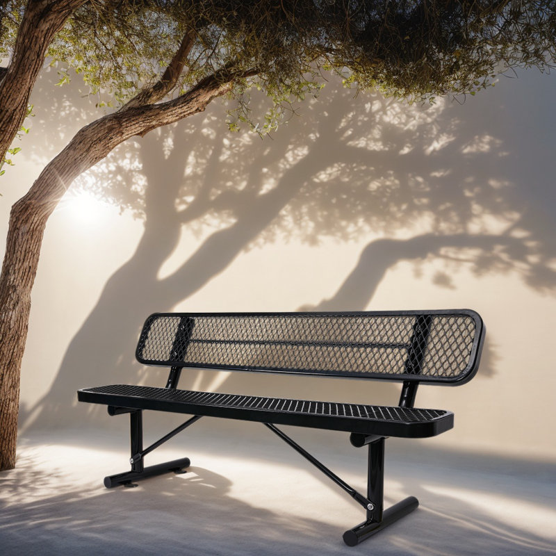 Banc d'extérieur en acier avec dossier, H 32,5 po x l 72,41 po x P 23,2 po, Noir, noir, noir, noir