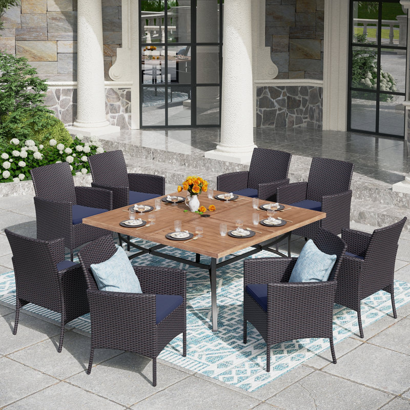 Mariana 8 - Person Patio Dining Set Umbrella Hole Included Square Table with Cushions Included