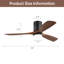 Ventilateur de plafond 52 po à 3 pales standard en bois massif avec télécommande et trousse d'éclairage Smart App 52 po-1475219525