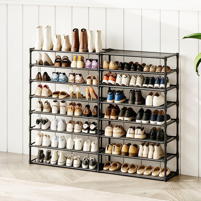 Ensemble de 2 étagères à chaussures à 8 niveaux détachables, grande capacité pouvant contenir 64 paires de range-chaussures d'entrée
