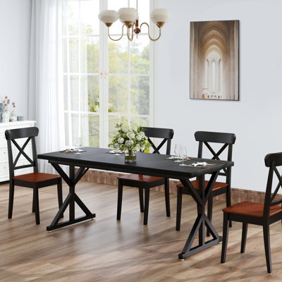 70.87" Modern Farmhouse Ironwood Dining Table (Black)