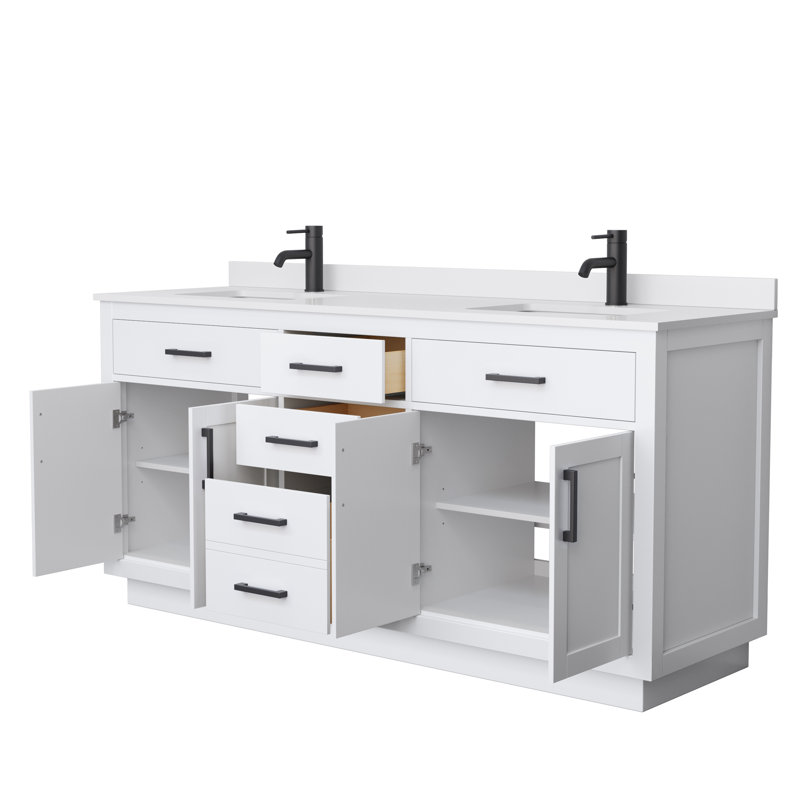 Beckett TK 72'' W Double Vanity, Matte Black, White Cultured Marble, White