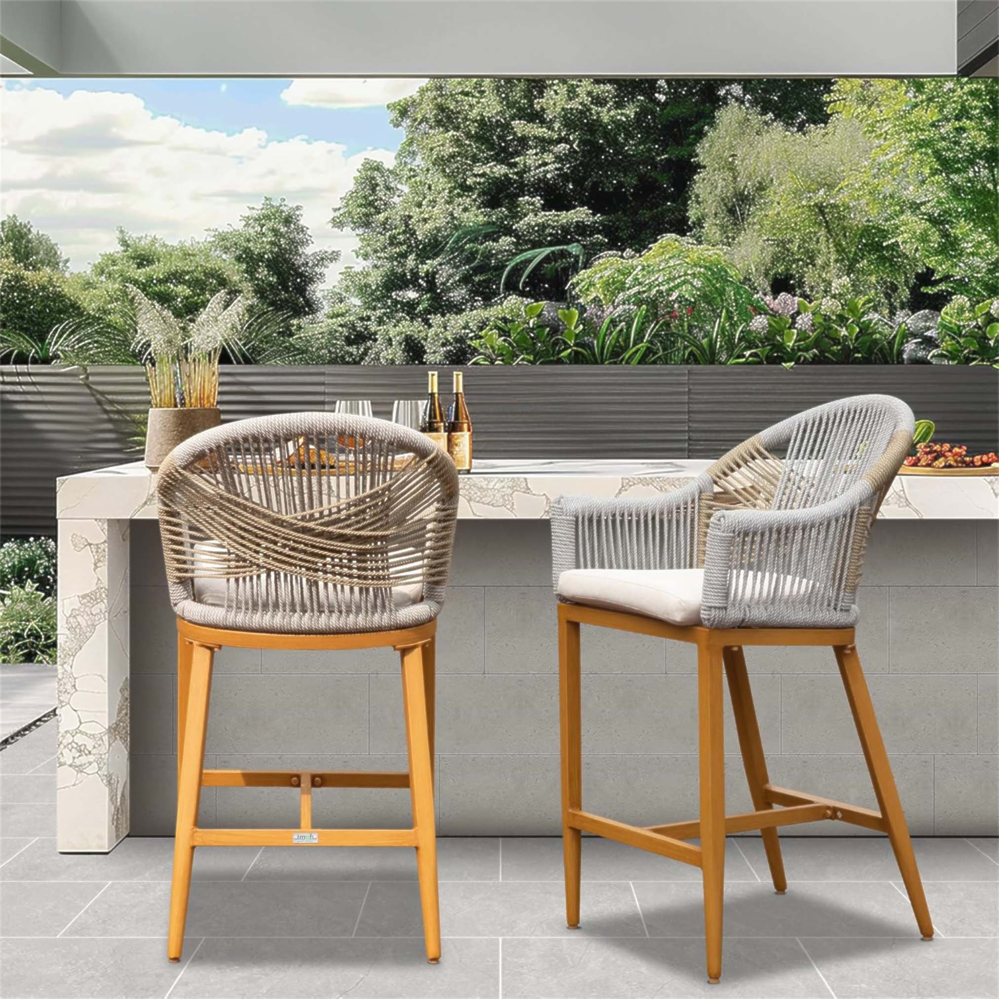 Hokku Designs Modern Textilene Rope Bar Stools Set of 2 with Arm and ...