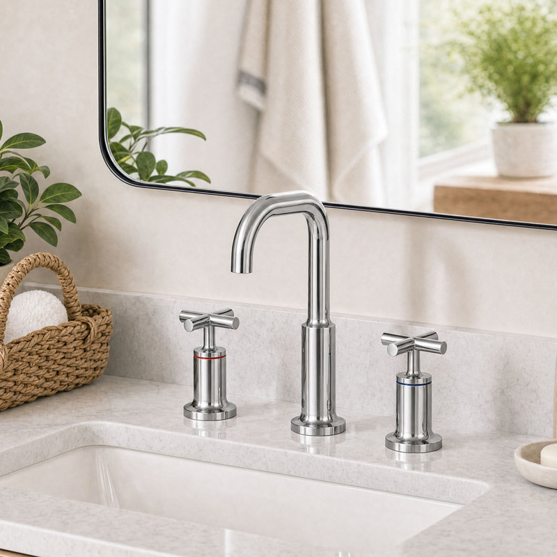 8" Solid Brass Widespread Bathroom Sink Faucet Double Handle Bathroom Faucet Primast, Chrome