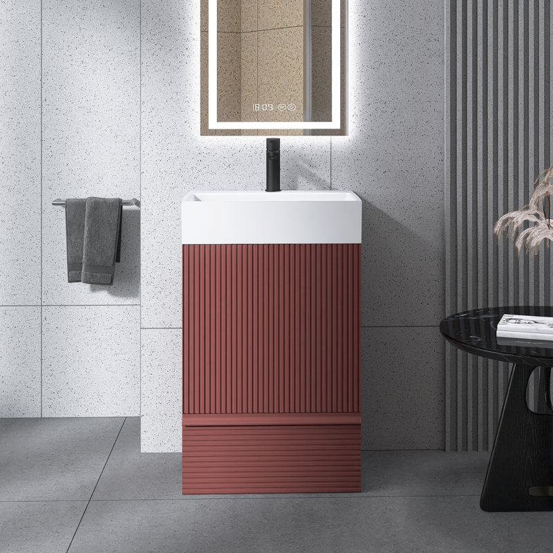 Meuble-lavabo autoportant moderne rayé 20 po avec lavabo en céramique