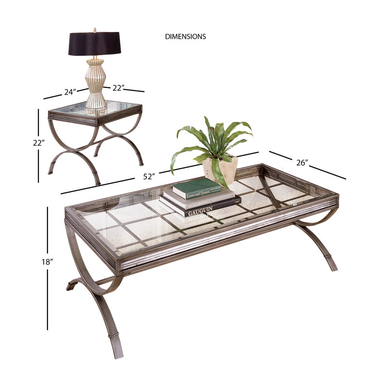 Meghans 3 - Piece Glass Top Living Room Table Set, Brushed Nickel