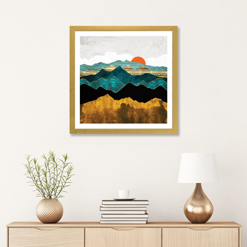 Turquoise Vista - imprimé, Encadré en papier doré, H 24 po x l 24 po x p 1 po
