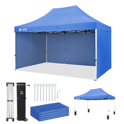 Commercial 15 Ft. W x 10 Ft. D Heavy Duty Pop Up Canopy Tent with 4 Sidewalls Blue