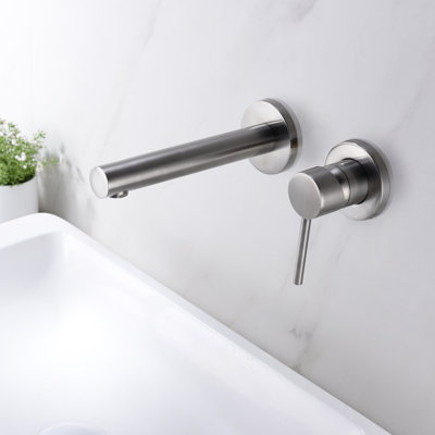 Robinet de lavabo de salle de bain mural mural moderne, 2 trous à poignée simple, Chrome
