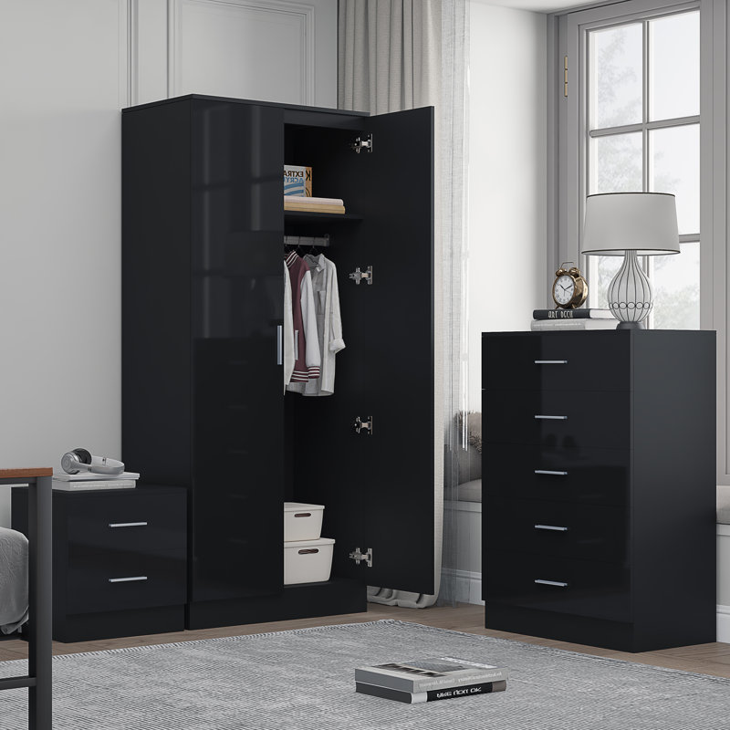 Eva Piece Bedroom Set, Black Gloss / Black Oak