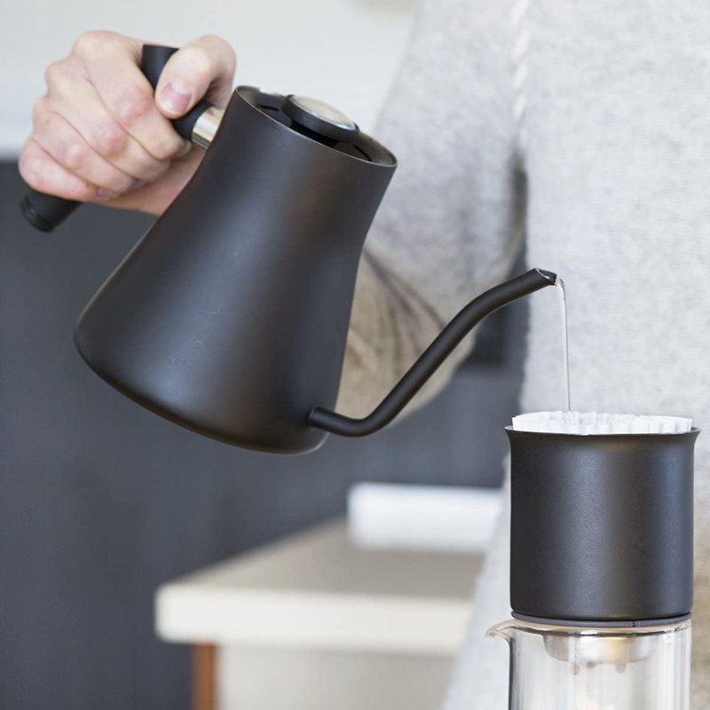 Matte Black Stainless Steel Gooseneck Pour-Over Kettle with Thermometer