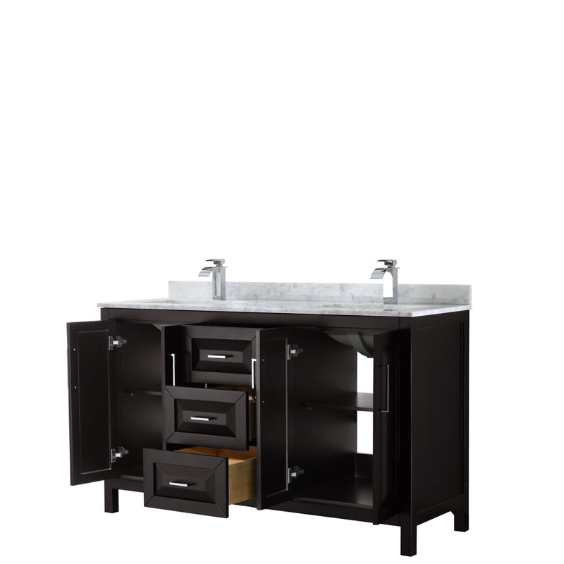 Ensemble de meuble-lavabo double 60 "avec miroir Daria, Espresso foncé, Chrome poli