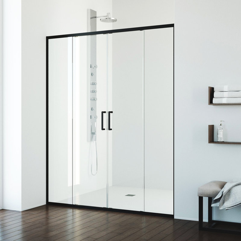 VIGO Paloma 56"–60" W x 74" H Semi-Frameless Double Sliding Shower Door in Matte Black with Clear Tempered Glass, Black