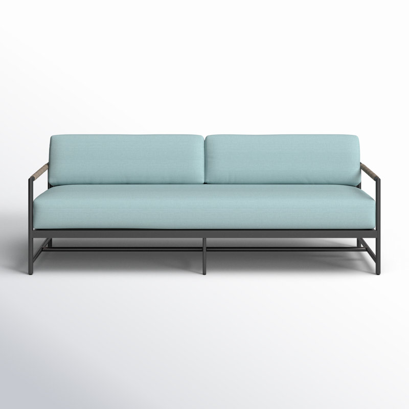 Esme 86.81'' Wide Rectangle Powder Coated Aluminum Patio Sofa with Sunbrella® Cushions, Dupione Celeste Sunbrella®